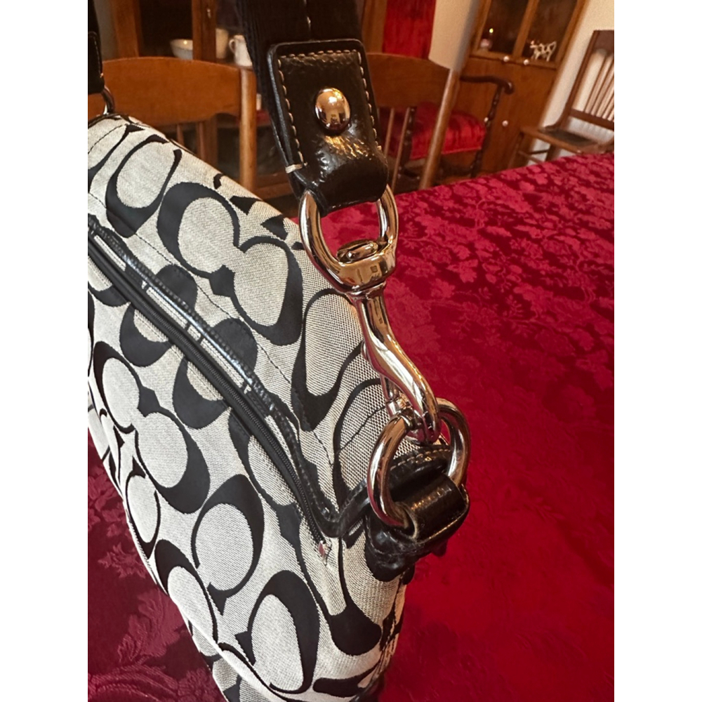 Coach Black & Beige Leather & Sig Canvas Messenger Shoulder / Crossbody Bag - Picture 4 of 16